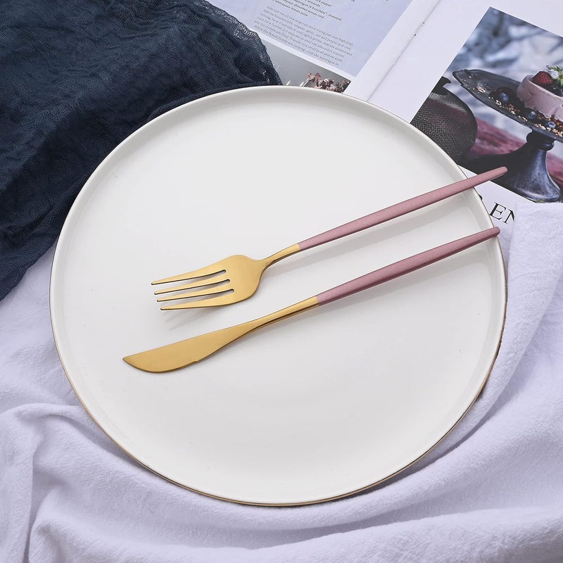 Uniturcky Silverware Set  20 Piece Family Dinnerware Set  Flatware Set Service For 4  Pink Gold Tableware Sets  Cutlery Great For Family Gatherings  Daily Use  Spoons Knives Forks - Image 4
