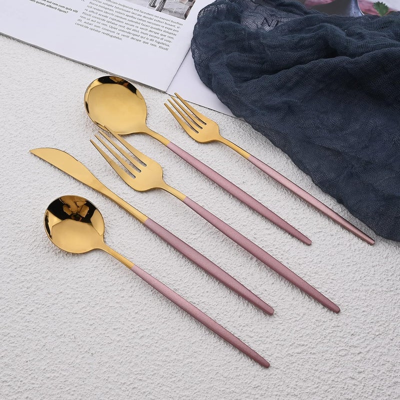 Uniturcky Silverware Set  20 Piece Family Dinnerware Set  Flatware Set Service For 4  Pink Gold Tableware Sets  Cutlery Great For Family Gatherings  Daily Use  Spoons Knives Forks - Image 5