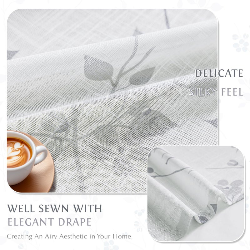 Beauoop Linen Floral Valance Curtains for Kitchen Living Room Grey Flower Semi Sheer for Bedroom Cafe Farmhouse Light Filtering Rod Pocket Voile Small Window Treatment Drapes, 50x18, 1 Panel - Image 3