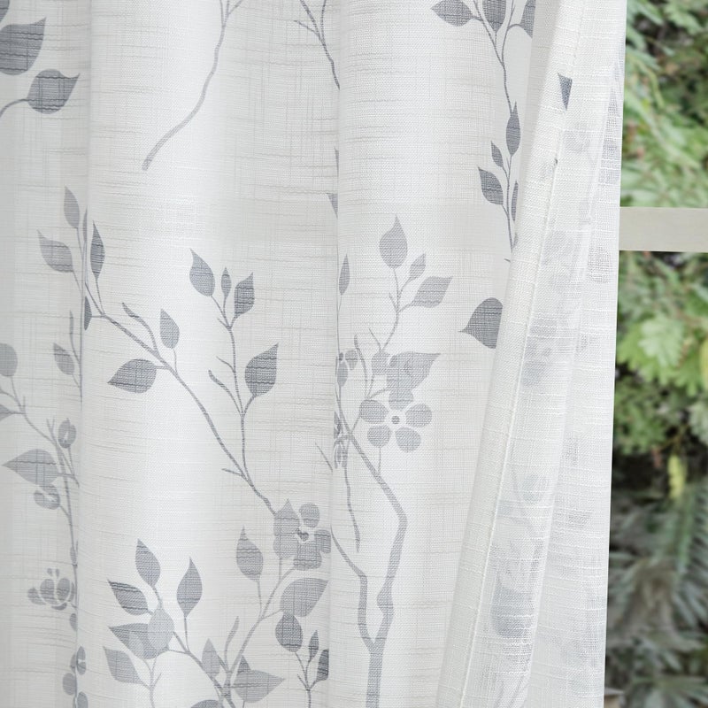 Beauoop Linen Floral Valance Curtains for Kitchen Living Room Grey Flower Semi Sheer for Bedroom Cafe Farmhouse Light Filtering Rod Pocket Voile Small Window Treatment Drapes, 50x18, 1 Panel - Image 4