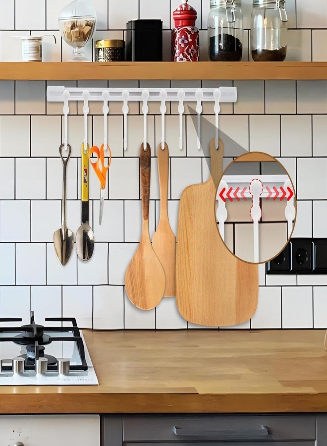 ACHARAJ Multifunctional Slide Rail Hook, Adhesive Wall Hooks Rack Kitchen Rail, Space Saving Utensil Rack with 10 Hooks No Drilling Hanger for Bathroom Kitchen Bedroom Office - Image 3