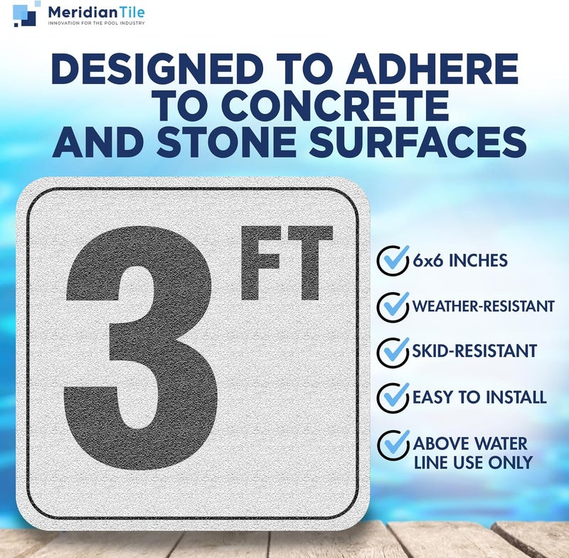 Aquatic Custom Tile , 3FT Pool Depth Markers, 6x6 Inches Vinyl Pool Stickers, Swimming Pool Number Markers, Pool Safety Signage, Adhesive Pool Depth Marker Sticker for Decks, MADE IN USA - (1 Pack) - Image 2
