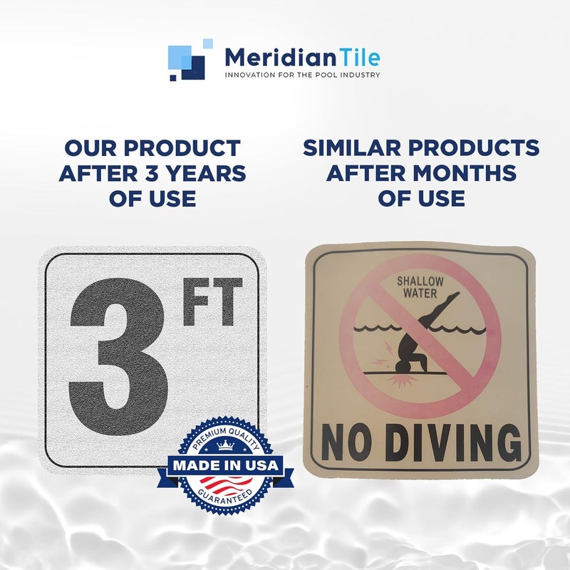 Aquatic Custom Tile , 3FT Pool Depth Markers, 6x6 Inches Vinyl Pool Stickers, Swimming Pool Number Markers, Pool Safety Signage, Adhesive Pool Depth Marker Sticker for Decks, MADE IN USA - (1 Pack) - Image 4