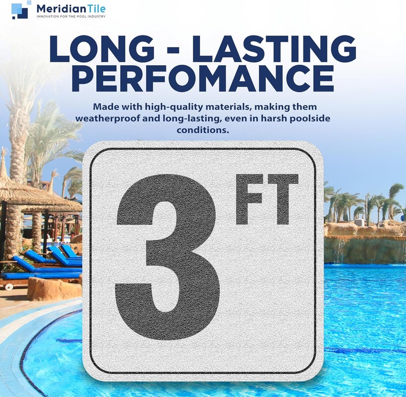 Aquatic Custom Tile , 3FT Pool Depth Markers, 6x6 Inches Vinyl Pool Stickers, Swimming Pool Number Markers, Pool Safety Signage, Adhesive Pool Depth Marker Sticker for Decks, MADE IN USA - (1 Pack) - Image 3