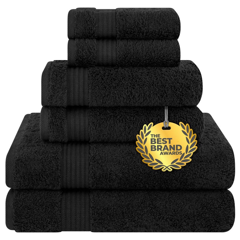 كوتن بارادايس Cotton Paradise Black 6 قطع مناشف مجموعة مناشف تركية قطنية 100 ٪ للحمام 2 مناشف حمام 2 مناشف يدوية 2 مناشف حمام ناعمة  - Image 1