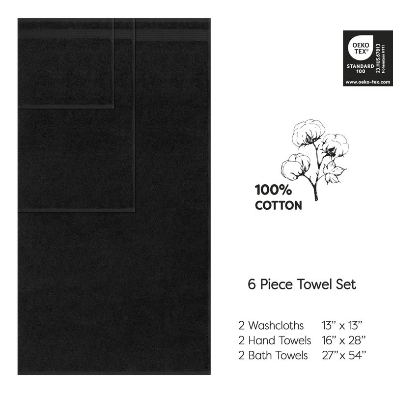 كوتن بارادايس Cotton Paradise Black 6 قطع مناشف مجموعة مناشف تركية قطنية 100 ٪ للحمام 2 مناشف حمام 2 مناشف يدوية 2 مناشف حمام ناعمة  - Image 3