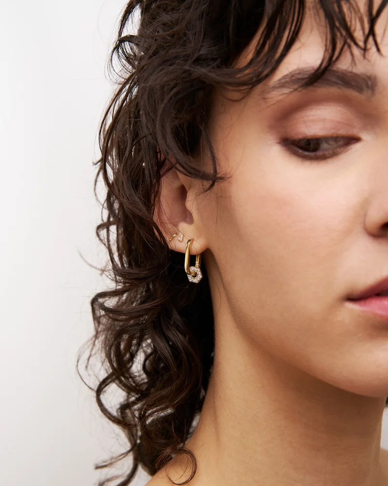 Rue Des Mill Single snap earring and mini wheel - SHAPES - Yellow gold