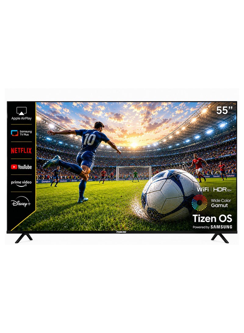 NIKAI 55-inch 4K UHD Smart TV with Tizen OS (Samsung Powered) | Ultra HD LED Television | HDR10 | Built-in WiFi & Voice Control | Bluetooth 2.1 + EDR | 3 HDMI & 2 USB | 3840x2160 Resolution - 55QTZN4KSLED 55QTZN4KSLED Black - Image 1
