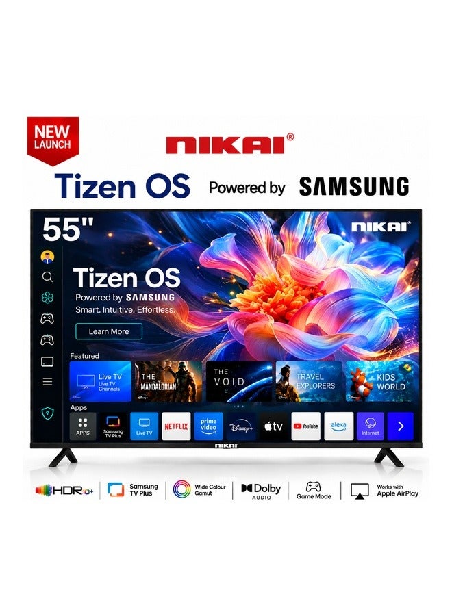 NIKAI 55-inch 4K UHD Smart TV with Tizen OS (Samsung Powered) | Ultra HD LED Television | HDR10 | Built-in WiFi & Voice Control | Bluetooth 2.1 + EDR | 3 HDMI & 2 USB | 3840x2160 Resolution - 55QTZN4KSLED 55QTZN4KSLED Black - Image 1