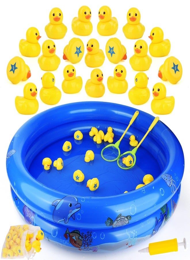 FIVEDAOGANG Duck Matching Game Toys for Kids - 20 Plastic Ducks with Numbers,34" x 7" Kiddie Pool | Storage Bag, 2 Nets - Fun Memory Games - Water Outdoor Game for Children,Preschoolers,Birthday Party Carnival - Image 1
