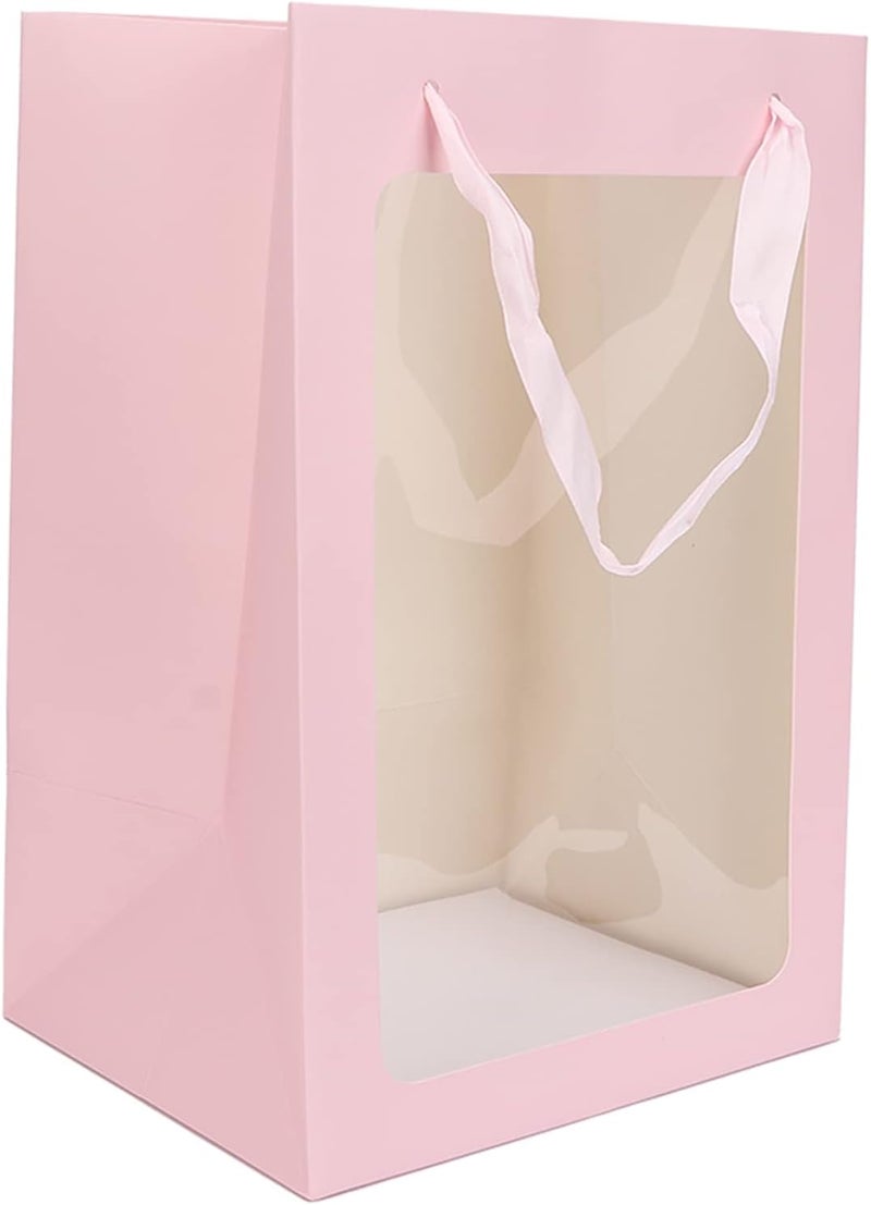 klarako Kraft Paper Bag with Window,Transparent Gift Bag with Handle Rectangle Shape Large Gift Bag for Christmas Birthdays Weddings,11.8x7.9x6.3inch Reusable Gift Wrap Bag Bulk(pink) - Image 2