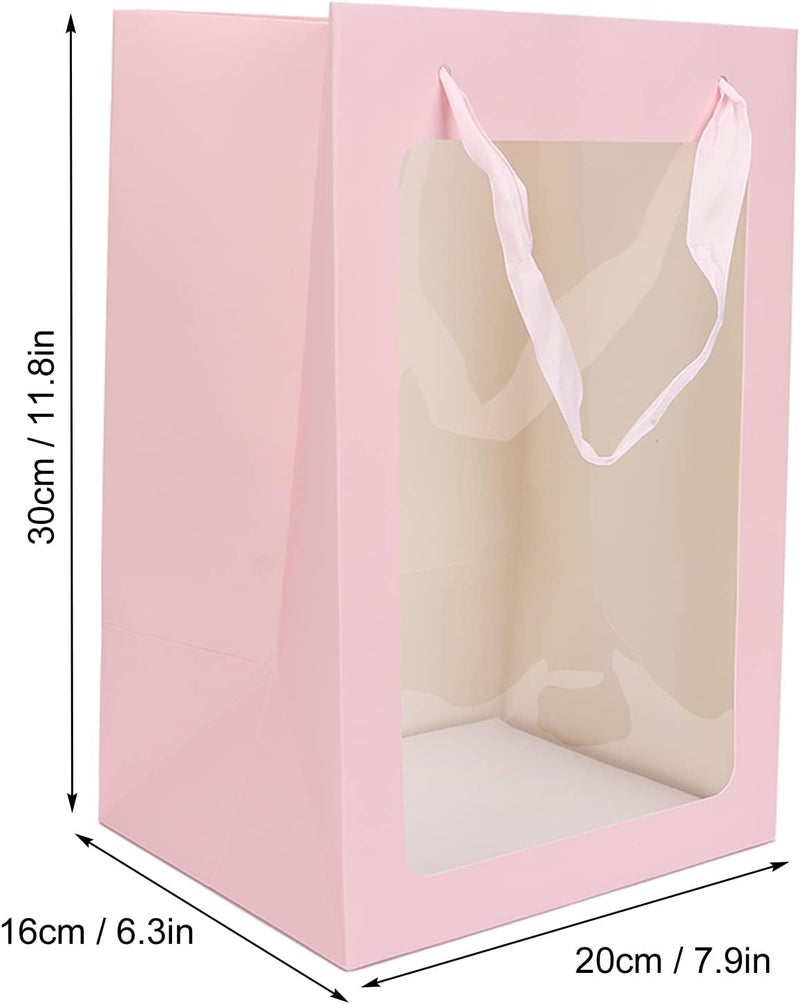 klarako Kraft Paper Bag with Window,Transparent Gift Bag with Handle Rectangle Shape Large Gift Bag for Christmas Birthdays Weddings,11.8x7.9x6.3inch Reusable Gift Wrap Bag Bulk(pink) - Image 4