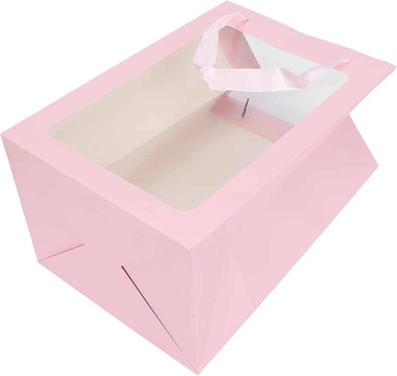 klarako Kraft Paper Bag with Window,Transparent Gift Bag with Handle Rectangle Shape Large Gift Bag for Christmas Birthdays Weddings,11.8x7.9x6.3inch Reusable Gift Wrap Bag Bulk(pink) - Image 3