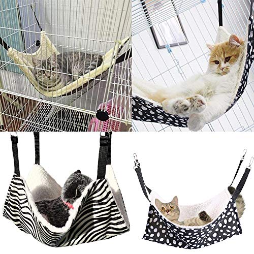 AKIRO for Kitten Cat Cage Cage Hammock, Hanging Bed Round Dot Tower Zebra Leopard Pattern Warm Pet Hammock, Soft Plush Hanging Cat Bed Mat Winter Warm Cotton - Image 3