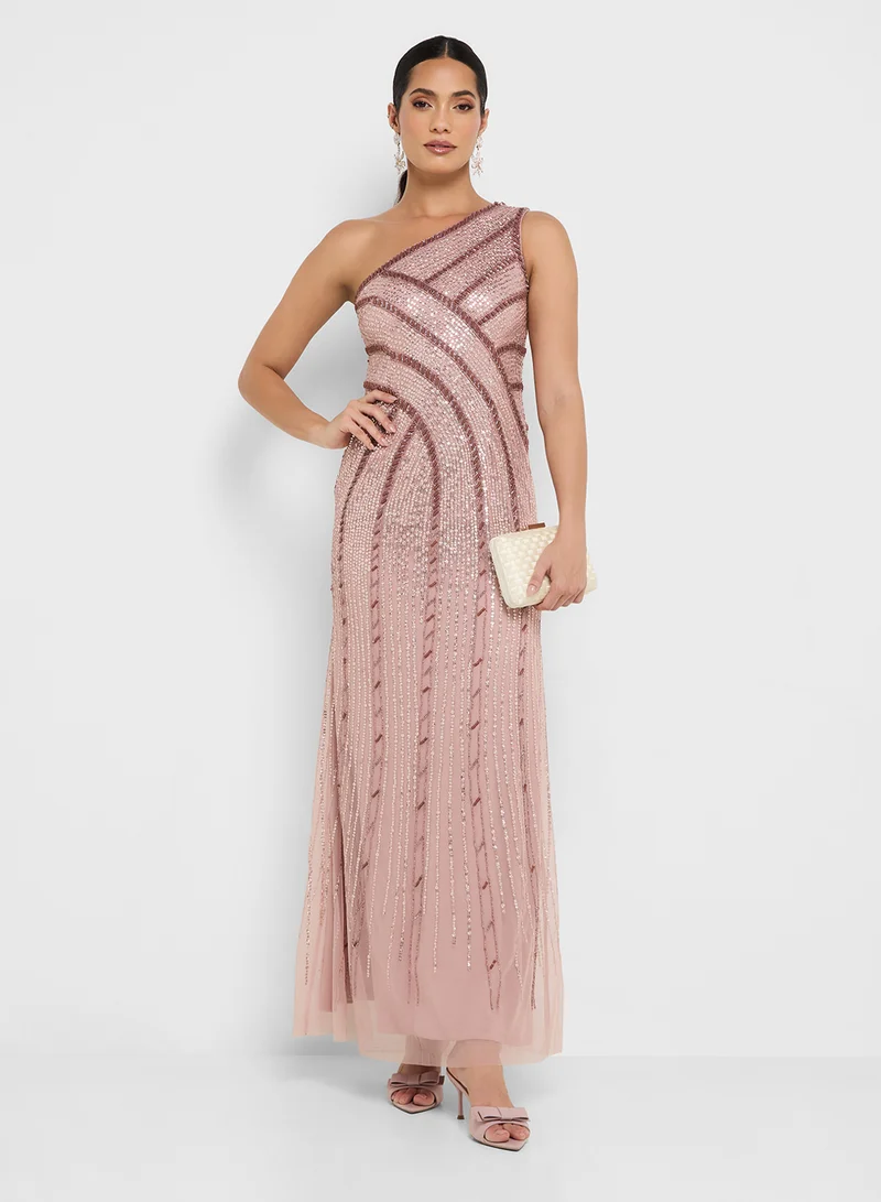 Adrianna Papell Bead Mesh Long Dress