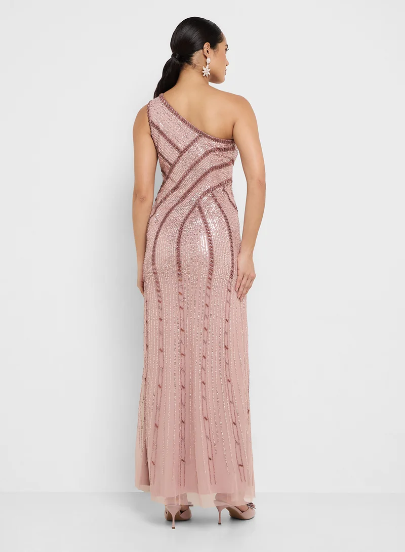 Adrianna Papell Bead Mesh Long Dress
