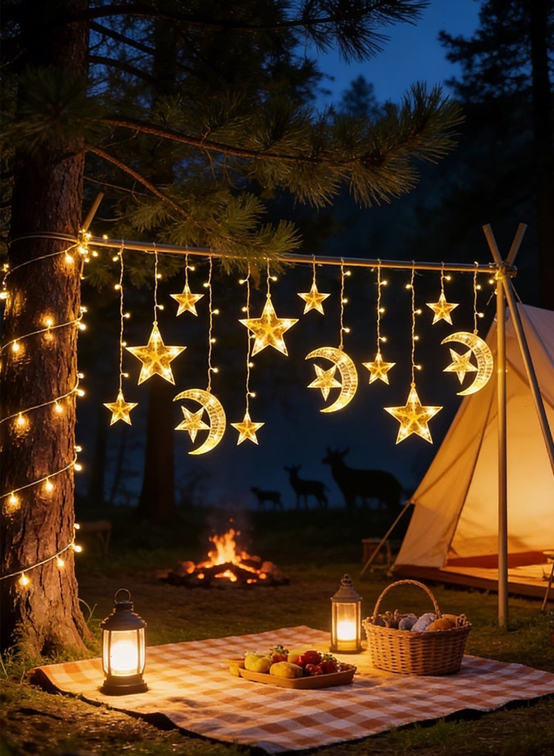 يواوليتي أضواء زينة، أضواء زينة ليلية، أضواء زينة، أضواء زينة على شكل نجوم وقمر للمنزل (12 سلسلة أضواء) - Image 1