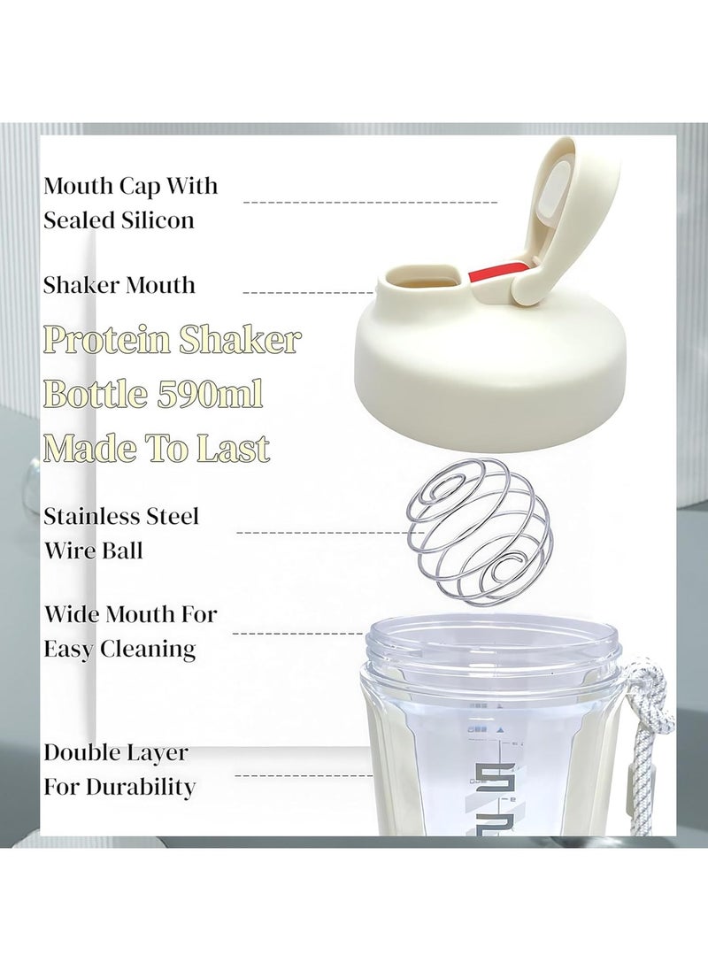 OHAHO - 20 oz Protein Shaker Bottle, Leakproof Shaker Cups for Protein Shakes, BPA-Free Blender Bottle with Mixing Ball, Ideal for Gym, Fitness, and Smoothie(White） - Image 1