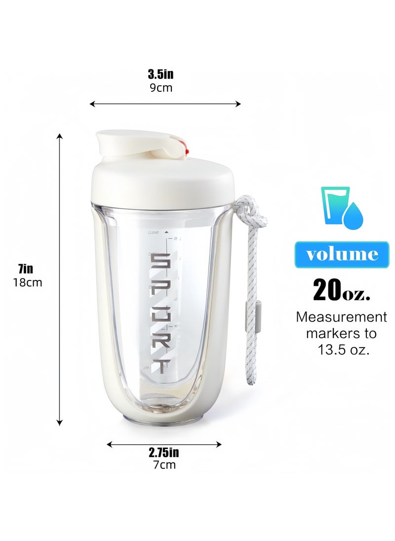 OHAHO - 20 oz Protein Shaker Bottle, Leakproof Shaker Cups for Protein Shakes, BPA-Free Blender Bottle with Mixing Ball, Ideal for Gym, Fitness, and Smoothie(White） - Image 1