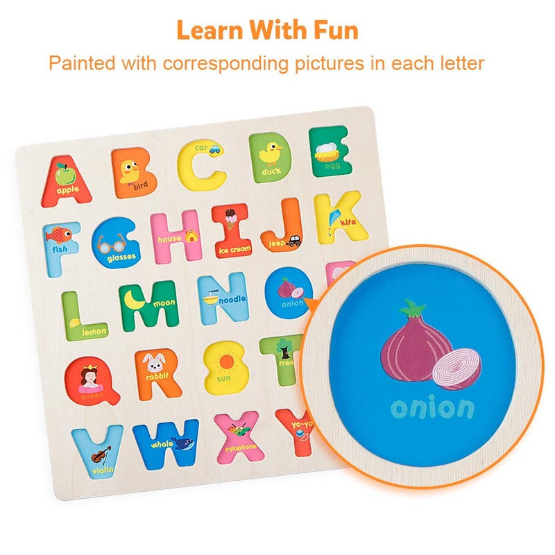 Coogam Wooden Alphabet Puzzle â€“ ABC Letters Sorting Board Blocks Montessori Matching Game Jigsaw Educational Early Learning Toy Gift for Preschool Year Old Kids - Image 5