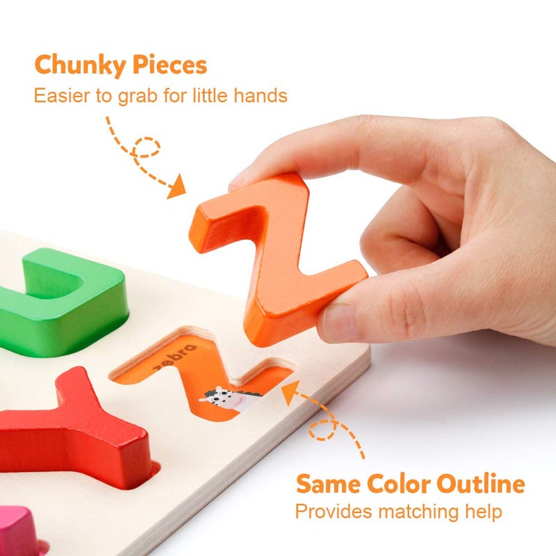 Coogam Wooden Alphabet Puzzle â€“ ABC Letters Sorting Board Blocks Montessori Matching Game Jigsaw Educational Early Learning Toy Gift for Preschool Year Old Kids - Image 3