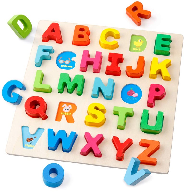 Coogam Wooden Alphabet Puzzle â€“ ABC Letters Sorting Board Blocks Montessori Matching Game Jigsaw Educational Early Learning Toy Gift for Preschool Year Old Kids - Image 1