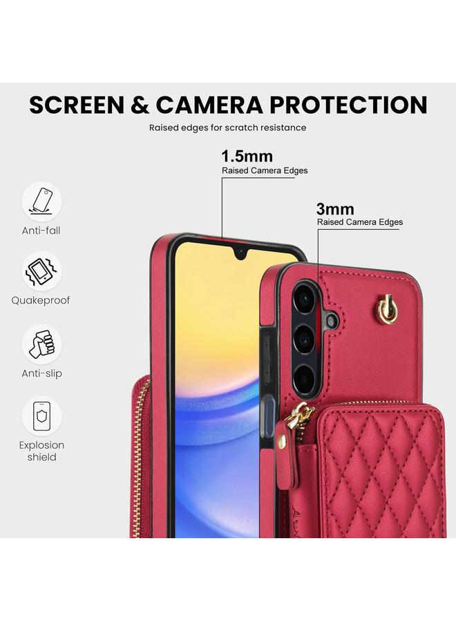 erorex Case For Samsung Galaxy A15 4G / 5G AwQuer Crossbody Zipper Wallet Rhombic Leather Back Phone Case - Image 3