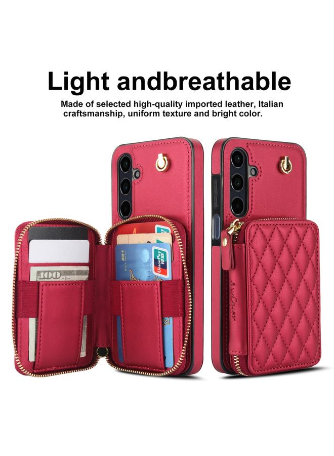 erorex Case For Samsung Galaxy A15 4G / 5G AwQuer Crossbody Zipper Wallet Rhombic Leather Back Phone Case - Image 2