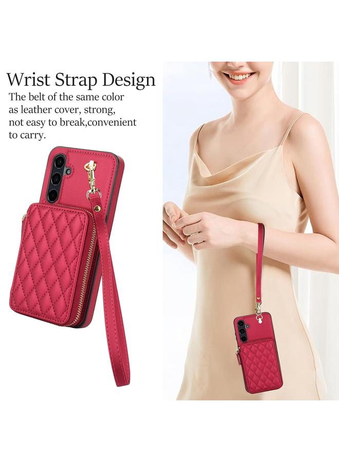 erorex Case For Samsung Galaxy A15 4G / 5G AwQuer Crossbody Zipper Wallet Rhombic Leather Back Phone Case - Image 5