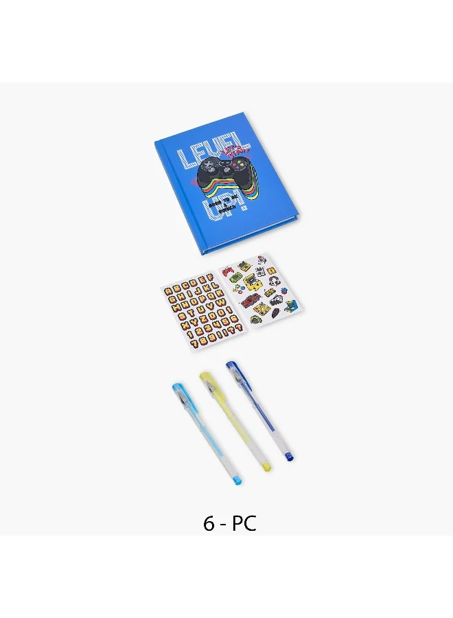 LIFESTYLE Stationery Set-Level Up Print-Includes Notebook. Stickers & Pens-- (Paper) Black&Blue \ 22X21X1.8