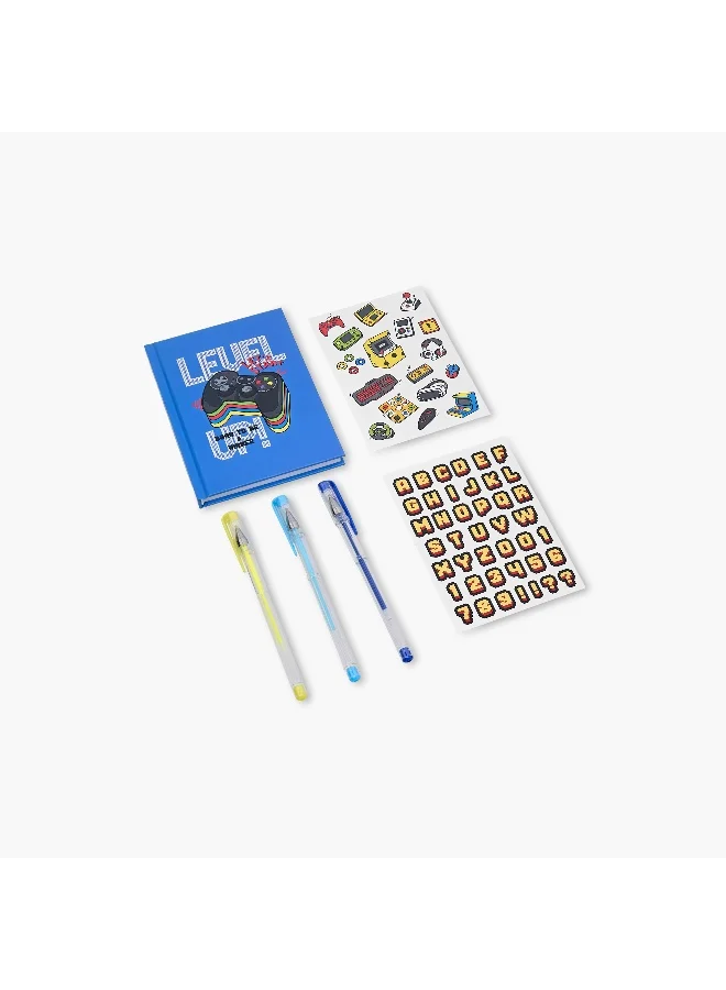 LIFESTYLE Stationery Set-Level Up Print-Includes Notebook. Stickers & Pens-- (Paper) Black&Blue \ 22X21X1.8