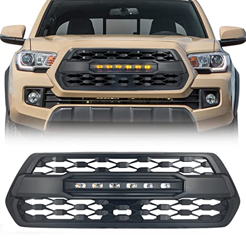 MEGAIE TRD Pro Style Grille Compatible with Tacoma 2016 2017 2018 2019 2020 2021 Matte Black Front Grill with LED OffRoad Lights Not for Trucks wRadar Behind Emblem - Image 1