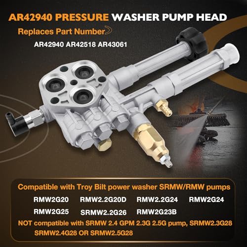 HQPASFY AR42940 Pressure Washer Pump Head Aluminum Compatible with Troy Bilt AR Pump RMW2G20, RMW2G24, RMW2G25, SRMW2.2G26 Pump Head Replaces AR42518 AR43061 - Image 2