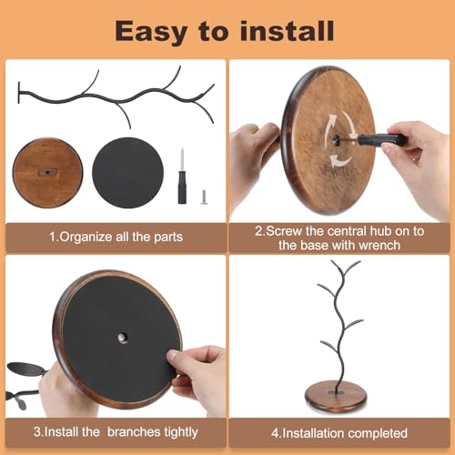 Noeixrah Mug Tree Holder, Bronze Metal Leaf Branch & Solid Wood Base Mug Holders, Countertop Coffee Mug Trees Organizer for Kitchen, 4 Hooks, Sleek Modern Decor for Coffee Station - Image 4