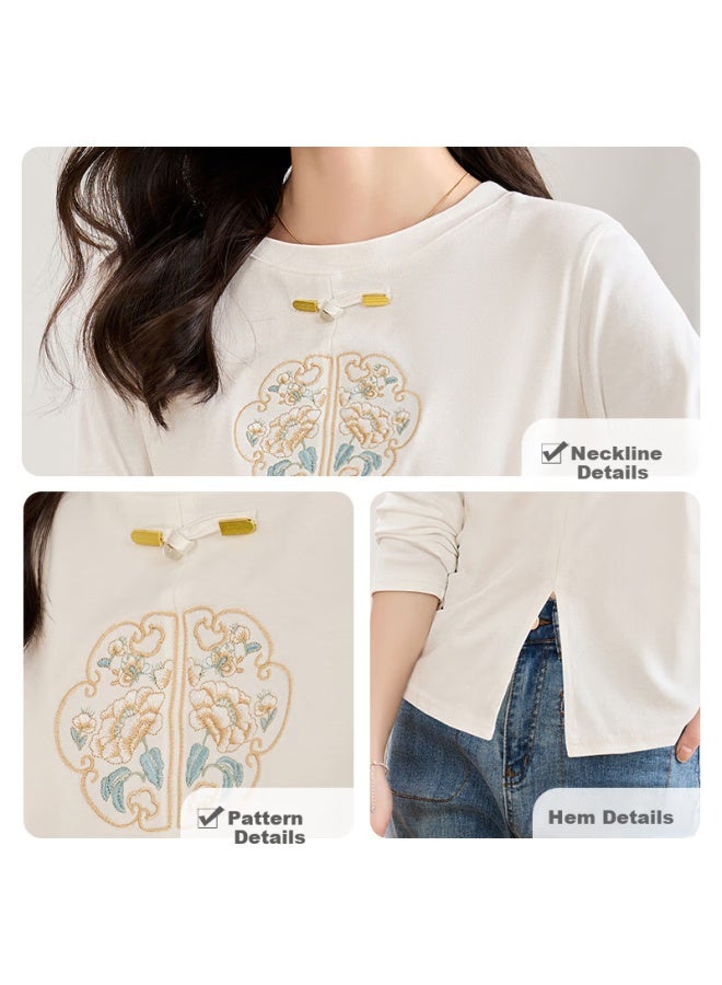 Sheen Women's New Chinese Style Long Sleeve T-shirt With Traditional Chinese Button Embroidery T143t2001