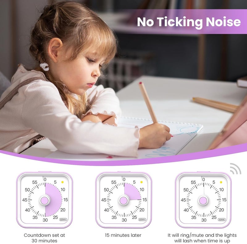 InfPokid Visual Timer with Pause Function, 60 Minute Countdown, Pomodoro Timer for Kids and Adults, Productivity Timer, Time Management for Kitchen Cooking, Study, Teaching, Office Meetings (Purple) - Image 5