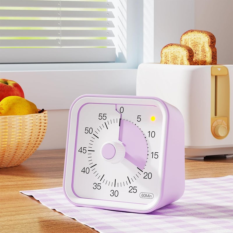 InfPokid Visual Timer with Pause Function, 60 Minute Countdown, Pomodoro Timer for Kids and Adults, Productivity Timer, Time Management for Kitchen Cooking, Study, Teaching, Office Meetings (Purple) - Image 2