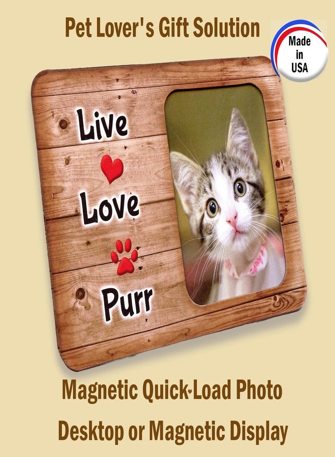 Expressly Yours! Photo Expressions "Live Love Purr" Picture Frame Gifts for Cat Lovers, Compact Size to Keep Memories Close, Holds Wallet Size Photo, Versatile Display Options - Use Easel or Magnetic - Image 2