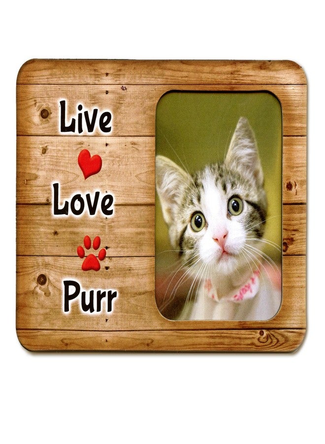 Expressly Yours! Photo Expressions "Live Love Purr" Picture Frame Gifts for Cat Lovers, Compact Size to Keep Memories Close, Holds Wallet Size Photo, Versatile Display Options - Use Easel or Magnetic - Image 1
