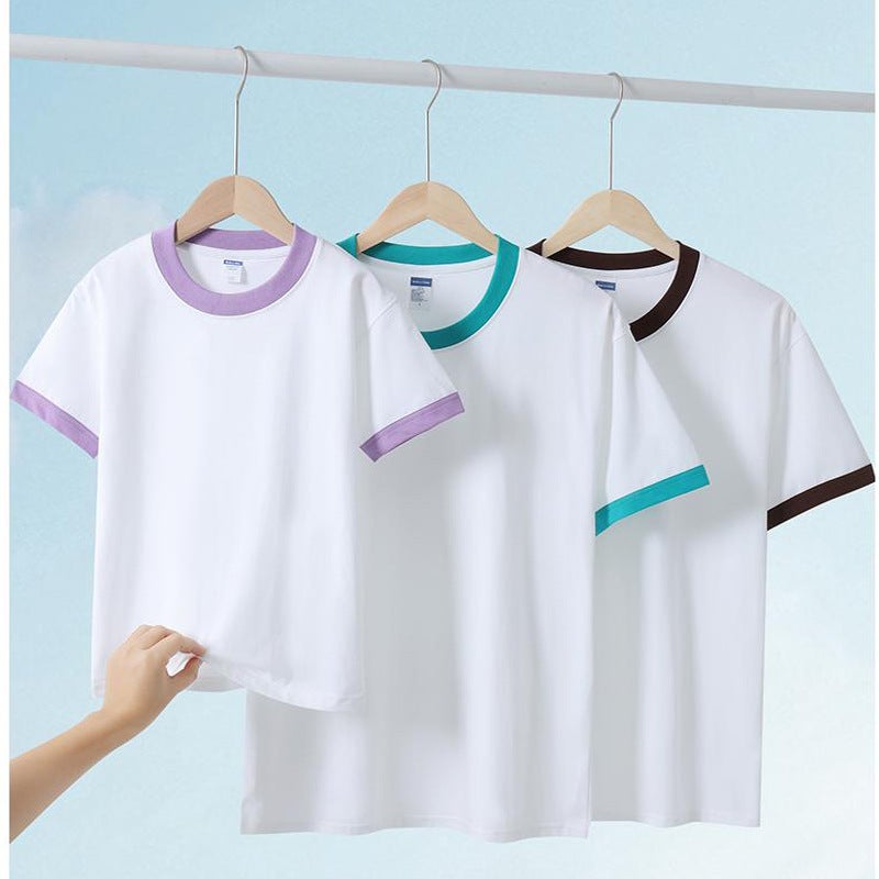 Pure Cotton Children'S Round Neck Short Sleeve T-Shirt Ordering School Uniform June 1 Performance Suit Solid Color Loose Parent-Child Base Shirt With Logo Printing - Image 5