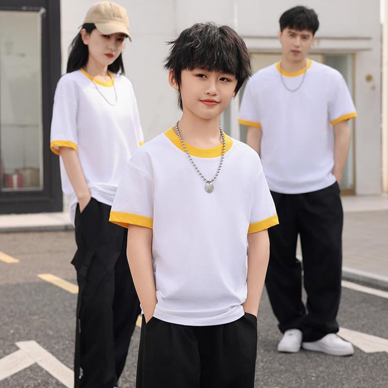 Pure Cotton Children'S Round Neck Short Sleeve T-Shirt Ordering School Uniform June 1 Performance Suit Solid Color Loose Parent-Child Base Shirt With Logo Printing - Image 3