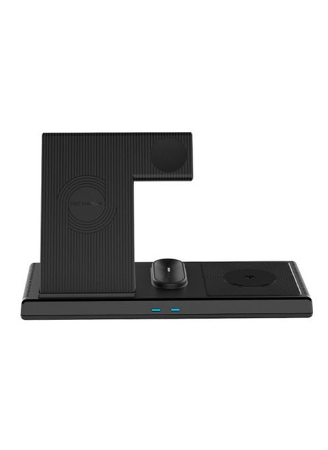 Yesido DS13 Foldable Portable USB Fast Qi 10W 4 In 1 Charging Station Desktop Stand Wireless Charging Dock - Black
