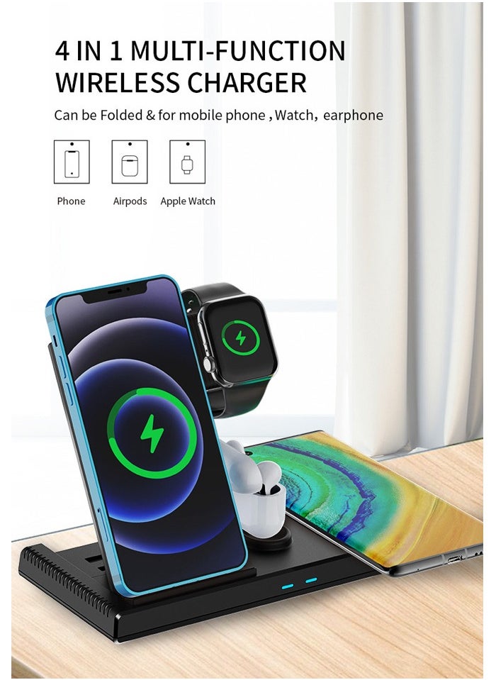Yesido - Yesido DS13 Foldable Portable USB Fast Qi 10W 4 In 1 Charging Station Desktop Stand Wireless Charging Dock - Black - Image 1