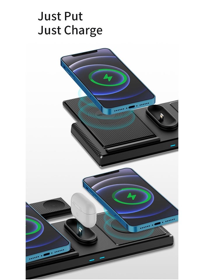 Yesido - Yesido DS13 Foldable Portable USB Fast Qi 10W 4 In 1 Charging Station Desktop Stand Wireless Charging Dock - Black - Image 1