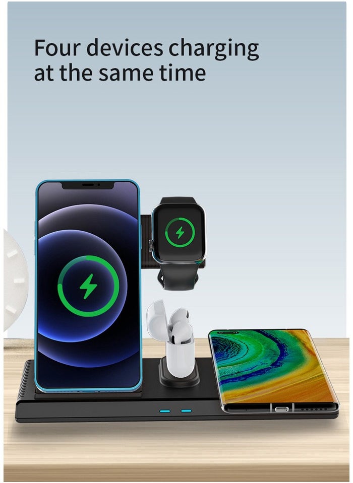 Yesido - Yesido DS13 Foldable Portable USB Fast Qi 10W 4 In 1 Charging Station Desktop Stand Wireless Charging Dock - Black - Image 1