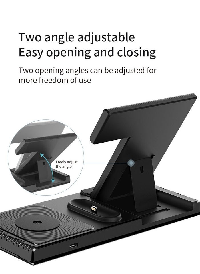 Yesido - Yesido DS13 Foldable Portable USB Fast Qi 10W 4 In 1 Charging Station Desktop Stand Wireless Charging Dock - Black - Image 1