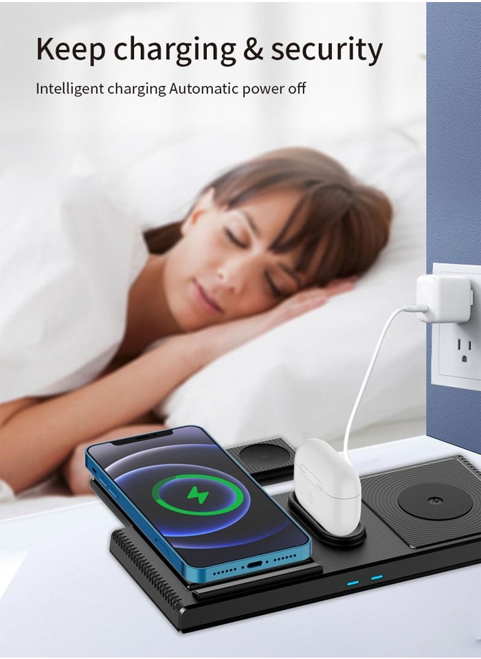 Yesido - Yesido DS13 Foldable Portable USB Fast Qi 10W 4 In 1 Charging Station Desktop Stand Wireless Charging Dock - Black - Image 1