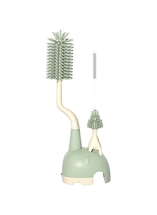 MOXO - Silic Bottle Brush Set with Stand 360° Rotating Silic Bottle Cleaning Brush Cleaner Set Long Handle 3 in 1 Multipurpose Silic Baby Bottle Straw Cleaner Brush (Green). - Image 1