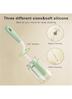 MOXO Silic Bottle Brush Set with Stand 360° Rotating Silic Bottle Cleaning Brush Cleaner Set Long Handle 3 in 1 Multipurpose Silic Baby Bottle Straw Cleaner Brush (Green).  - Image 5
