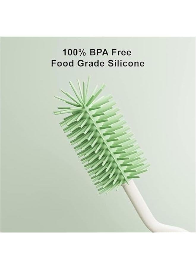 MOXO - Silic Bottle Brush Set with Stand 360° Rotating Silic Bottle Cleaning Brush Cleaner Set Long Handle 3 in 1 Multipurpose Silic Baby Bottle Straw Cleaner Brush (Green). - Image 1